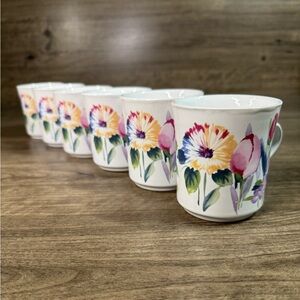 (6) China Pearl Stoneware Flora Collection(Flowers) Coffee/Tea Mugs/Cups (3.5”H)